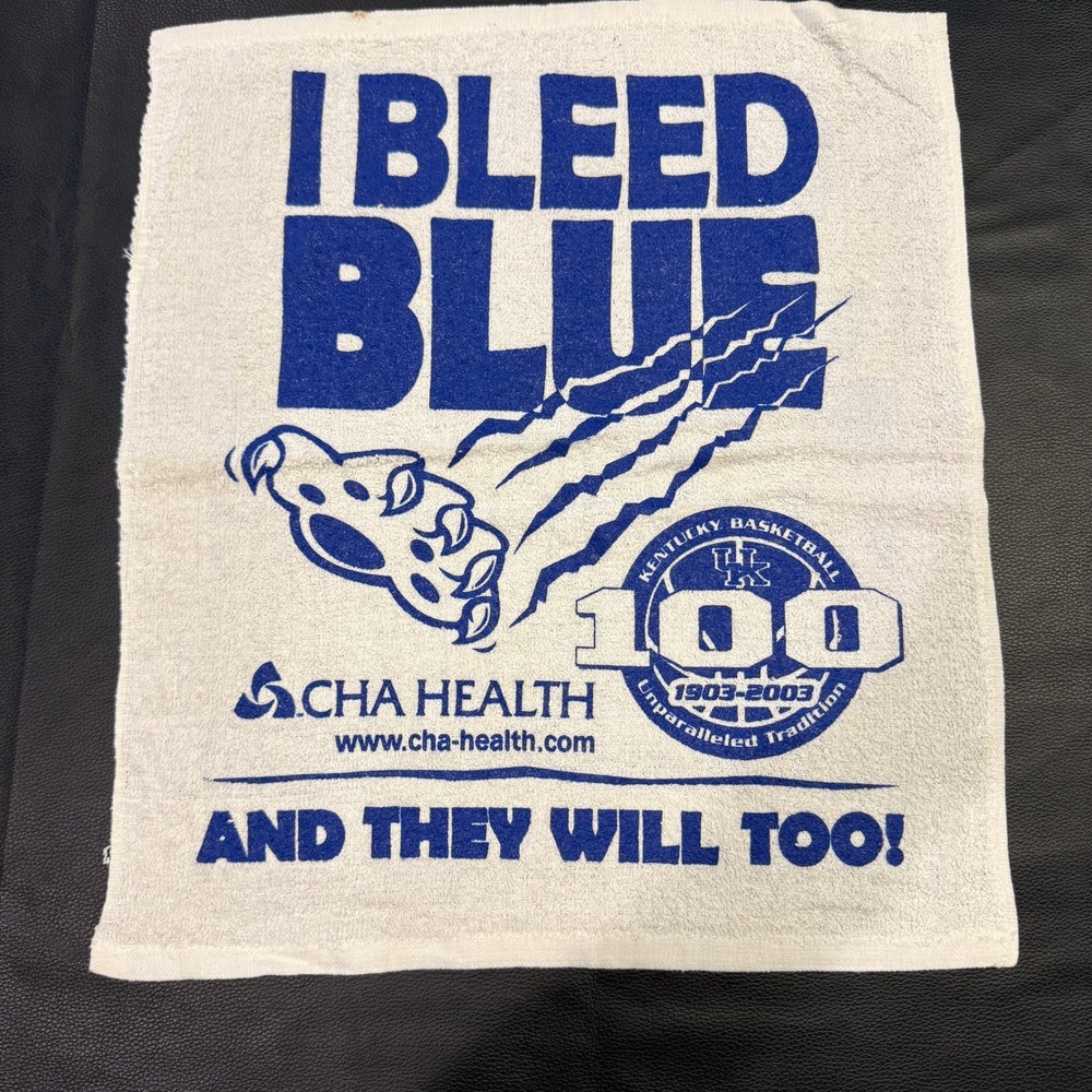 Kentucky Wildcats Rally Towel OS White I Bleed Blue 100‎ Years Basketball Y2K